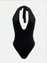 Women's Solid Color Halter Tie-Up Casual Bodysuit